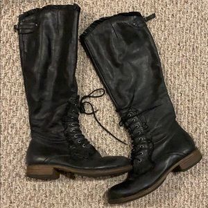 Cute knee-high boots with ruffle and laces